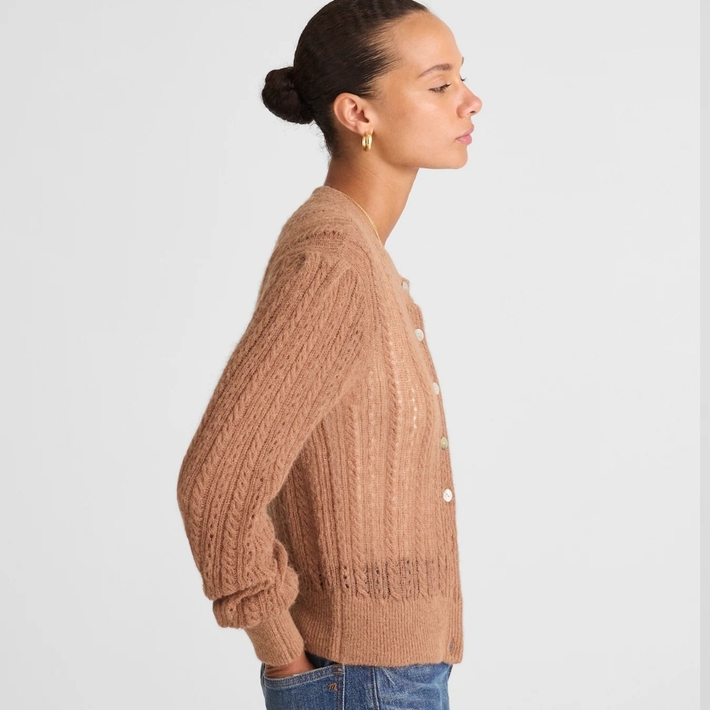 Madewell Pointelle Stitch Cardigan In Coffee - Picture 8 of 16